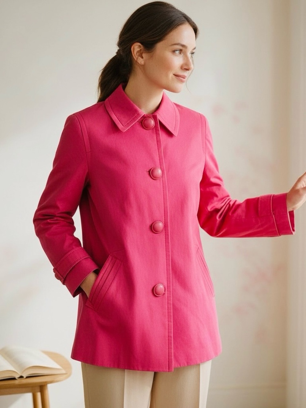 Jones New York Signature Woman Pink Button Down Jacket Peacoat